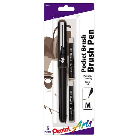 Pentel Arts® Medium Sepia Pocket Brush Pen with 2 Refills